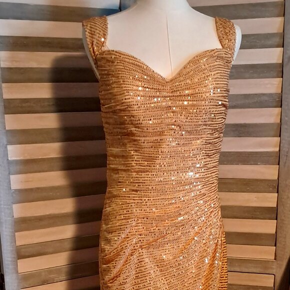 Dresses & Skirts - Elegant Gold Sequin Maxi Dress - Size 10 - NWOT